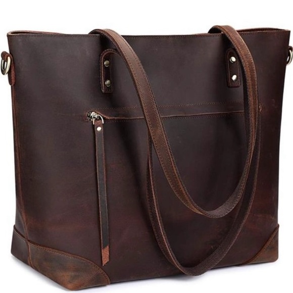 Handbags - New! Women's Vintage Genuine Leather Shoulder Bag Work Totes Handbag, Dark Brown